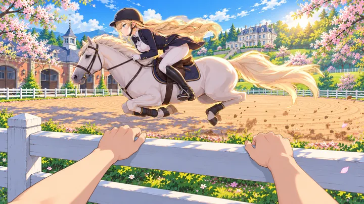 Asuka at full gallop on her white horse