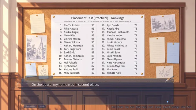 The Placement Test rankings on the notice board