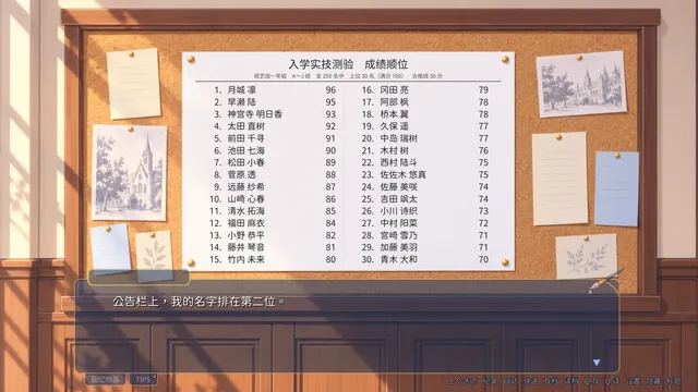 公告栏上的入学测验排名