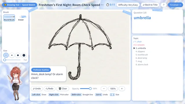 The speed-sketch room check with the professor